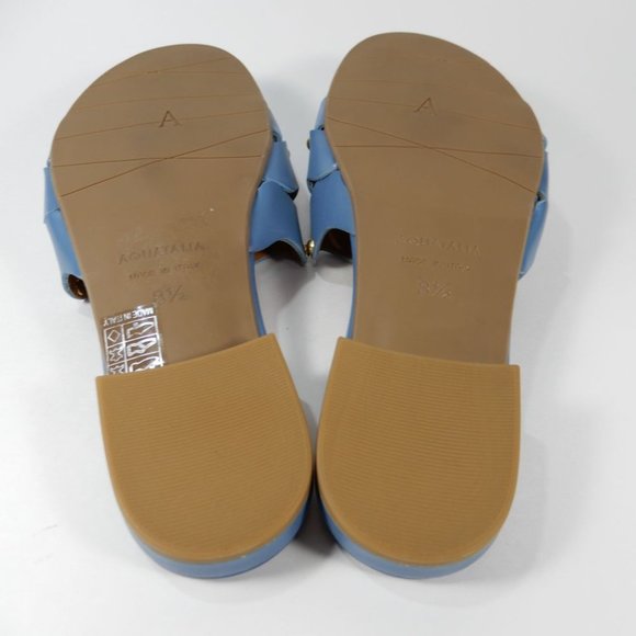 Aquatalia Torri Flat Slide SANDALS Size Blue 8.5 Leather Studded NEW $295 - Picture 5 of 6